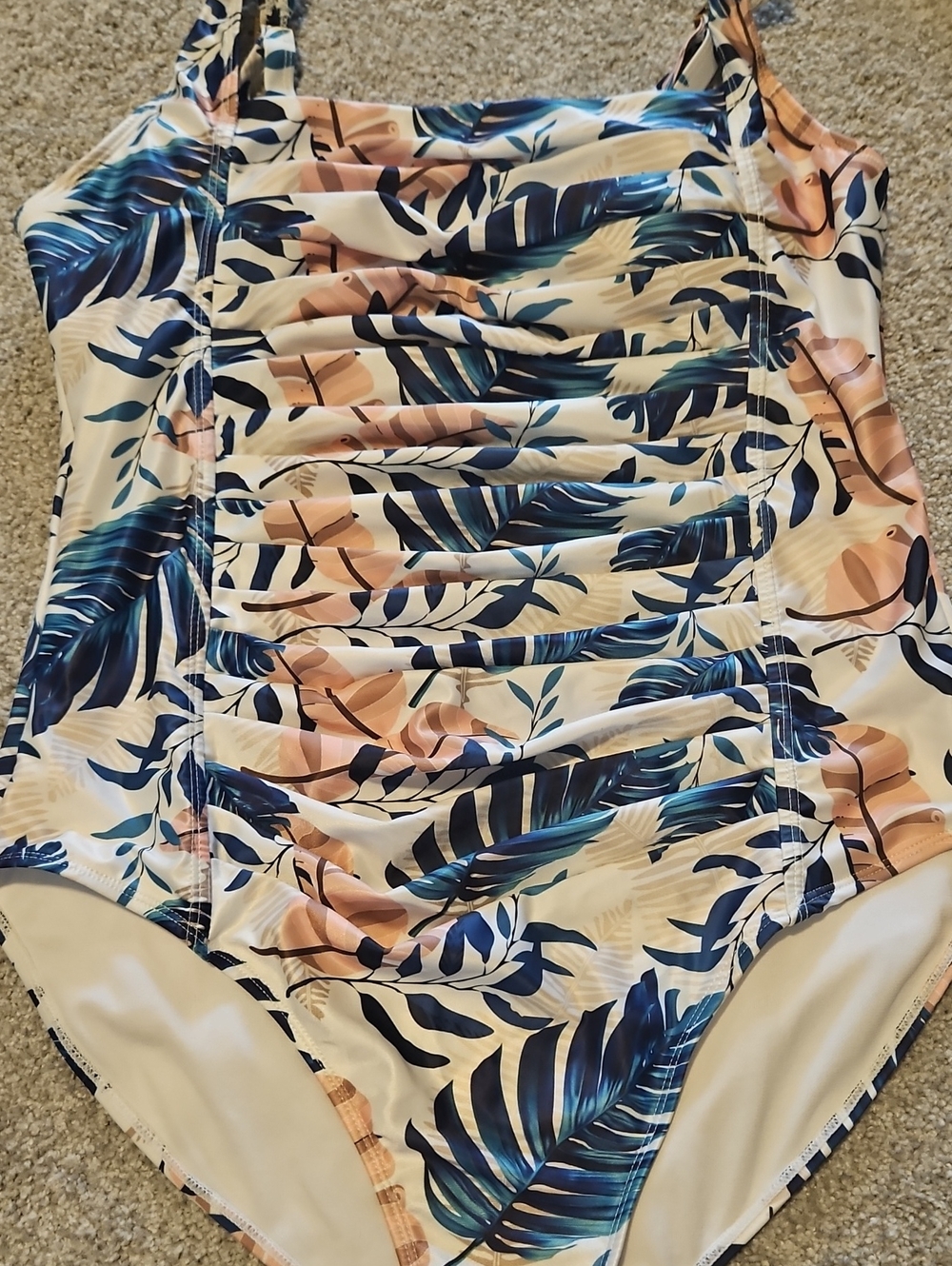 Women’s Tropical Leaf One-Piece Swimsuit in Blue & Peach
